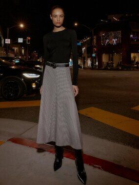 ZARA CHECKED MIDI SKIRT WITH BELT